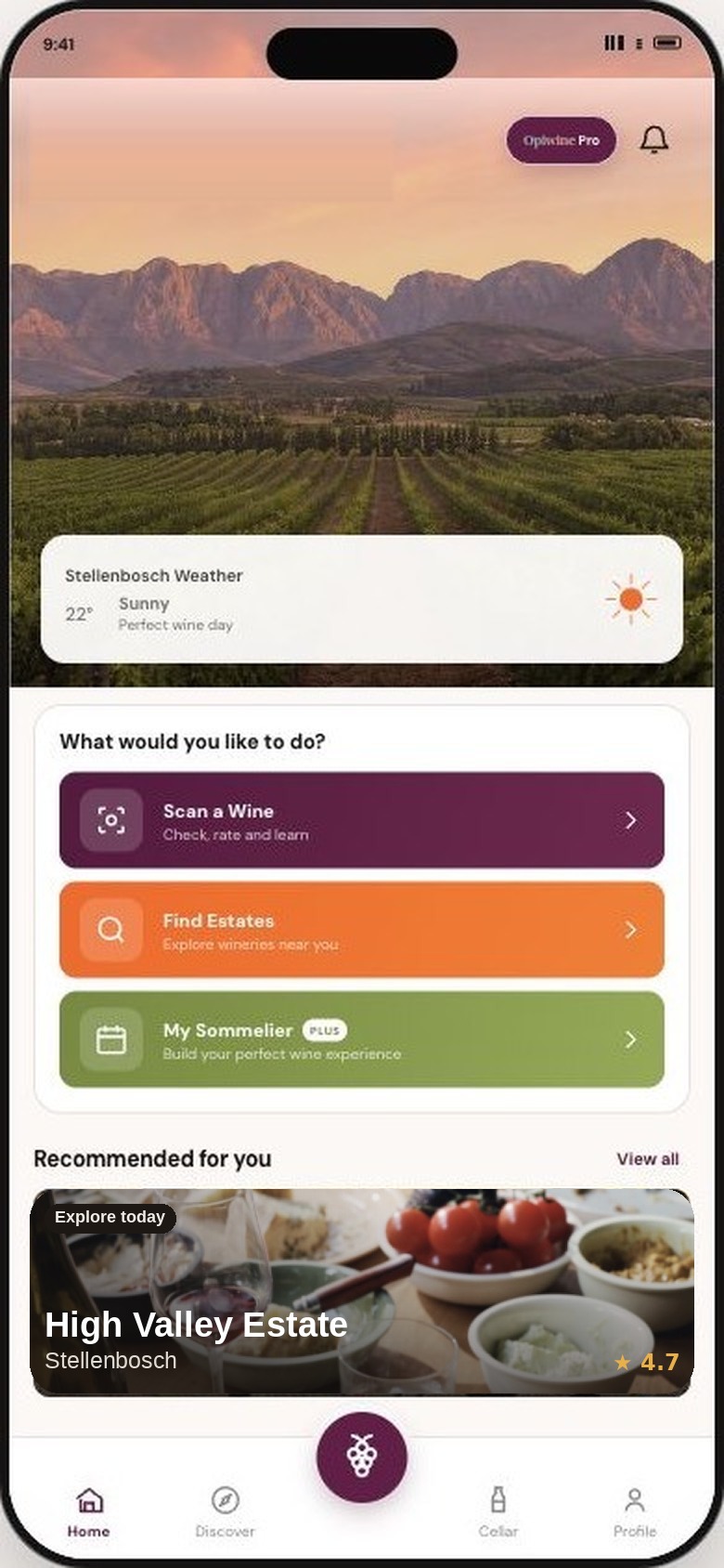 Opiwine Wine Lover Home screen